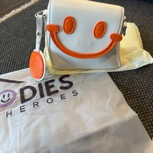 Hoodies for Heroes Smiley Face White and Orange Small Crossbody Bag